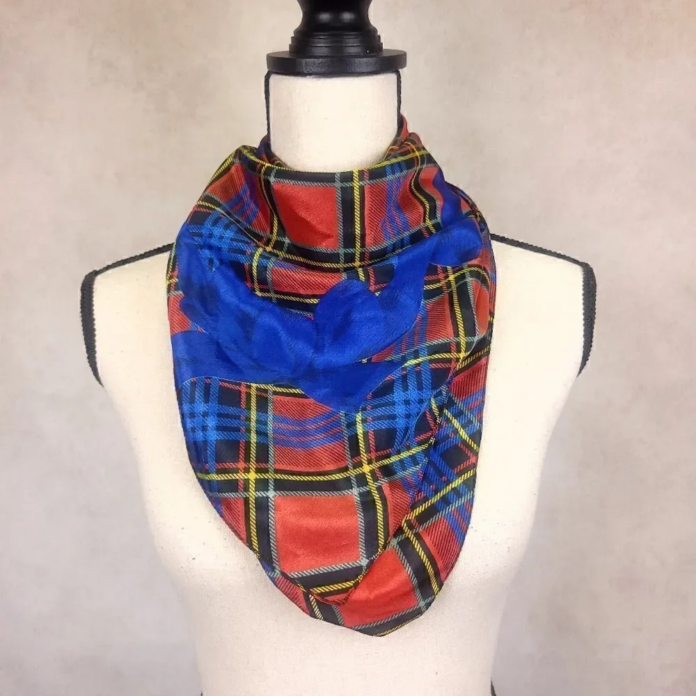 Vintage Red Blue Tartan Print Square Scarf